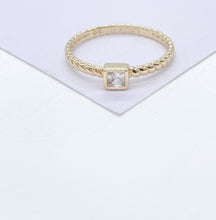 Load image into Gallery viewer, 18k Gold Filled Twisted Ring: Square CZ Stone Dainty Band
