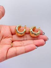 Load image into Gallery viewer, 18k Gold Filled XL Wide Yet Flat Open Smooth Hoop Earring, Summer Earrings, Versatile Hoops, Statement Earrings, Art Novau Hoops, Gold Hoops
