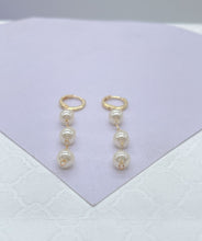 Load image into Gallery viewer, 18k Gold Filled Pearl Drop Hoop Earrings: Dainty Pearl Jewelry
