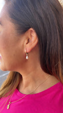 Load image into Gallery viewer, 18k Gold Filled Dainty Dangling Hoop With Small Pearl Charm
