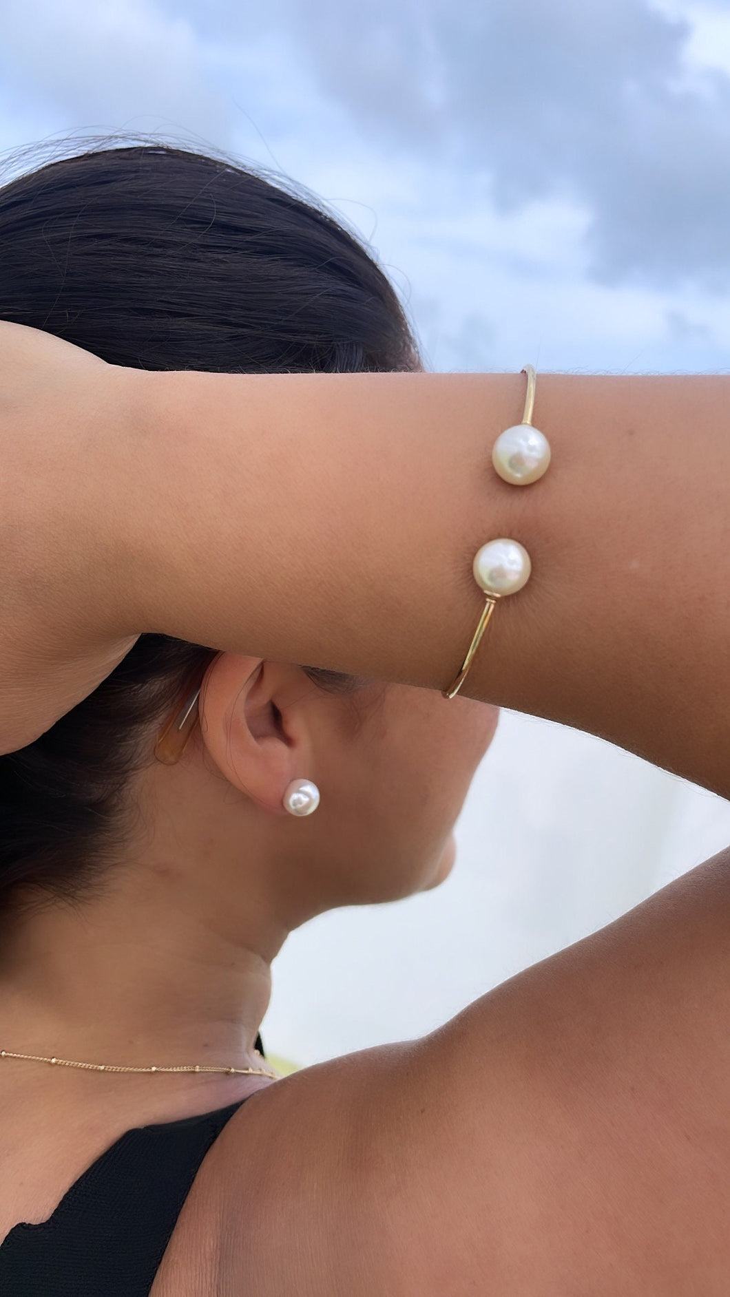 18k Goldfilled Minimalist Pearl Ball Ended Bangle, Gifts for her, Boho Jewlery, Dainty Bangles,