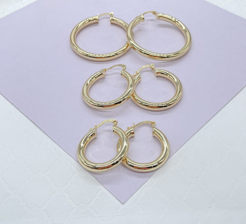 18k Gold Filled 4mm Thick Plain Smooth Classic Hoop Earrings