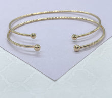 Load image into Gallery viewer, 18k Gold Filled Plain Dainty Cuff Bracelet With Tiny Balls as Ends
