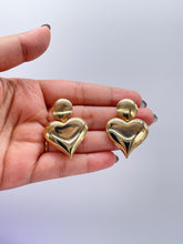 Load image into Gallery viewer, 18k Gold Filled Giant Puffy Dangle Heart Earrings, Heart Jewlery, Love Earrings, Gifts for her, Statement Earrings
