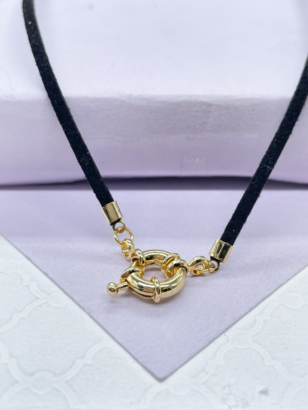 Faux Leather Choker Necklace with 18k Gold Filled 11mm Carabiner Clasp