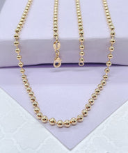 Load image into Gallery viewer, 18k Gold Filled 3mm Gold Beaded Chain Extra Long Chain 28 Inch, Military Link Chains
