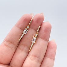 Load image into Gallery viewer, 18k Gold Filled Dangling Spear Charm Earring With Baguette Cut and Micro CZ
