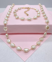 Load image into Gallery viewer, Elegant 18k Gold Filled Synthetic Pearl Necklace and Pearl Set, Pearl Jewlery, Dainty Pearls
