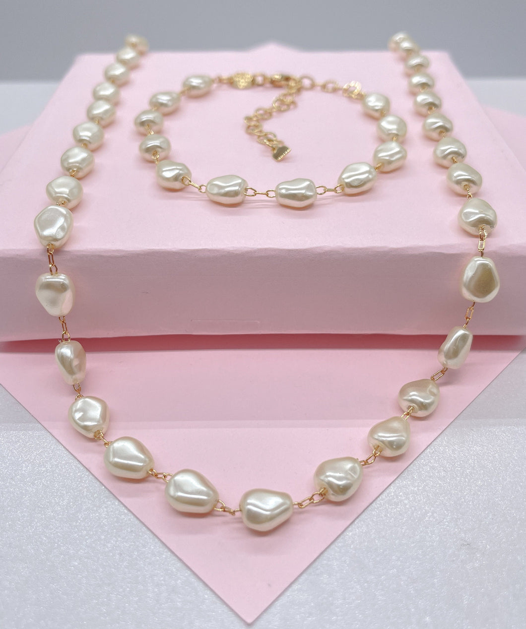 Elegant 18k Gold Filled Synthetic Pearl Necklace and Pearl Set, Pearl Jewlery, Dainty Pearls