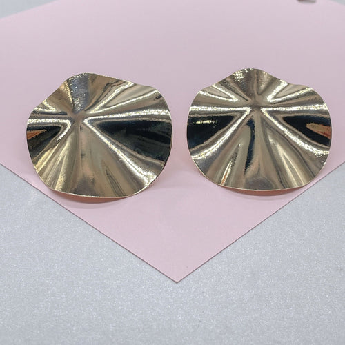 18k Gold Filled Large Hammered Circle Disk Stud Earring, Minimalist Earring, Simple Earring
