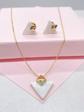 Load image into Gallery viewer, 18k Gold Filled Dainty Natural Stone Triangle Shaped Necklace and Stud Set
