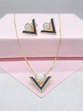 Load image into Gallery viewer, 18k Gold Filled Enamel Triangle with round natural stone set
