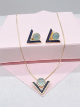 Load image into Gallery viewer, 18k Gold Filled Enamel Triangle with round natural stone set
