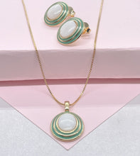 Load image into Gallery viewer, 18k Gold Filled Dainty Medallion Set With Enamel and Natural Stone, Dainty Jewlery For her,
