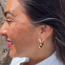 Load image into Gallery viewer, 18k Gold Filled Hoop Earrings: Minimalist Double Row Hoops
