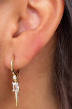 Load image into Gallery viewer, 18k Gold Filled Dangling Spear Charm Earring With Baguette Cut and Micro CZ
