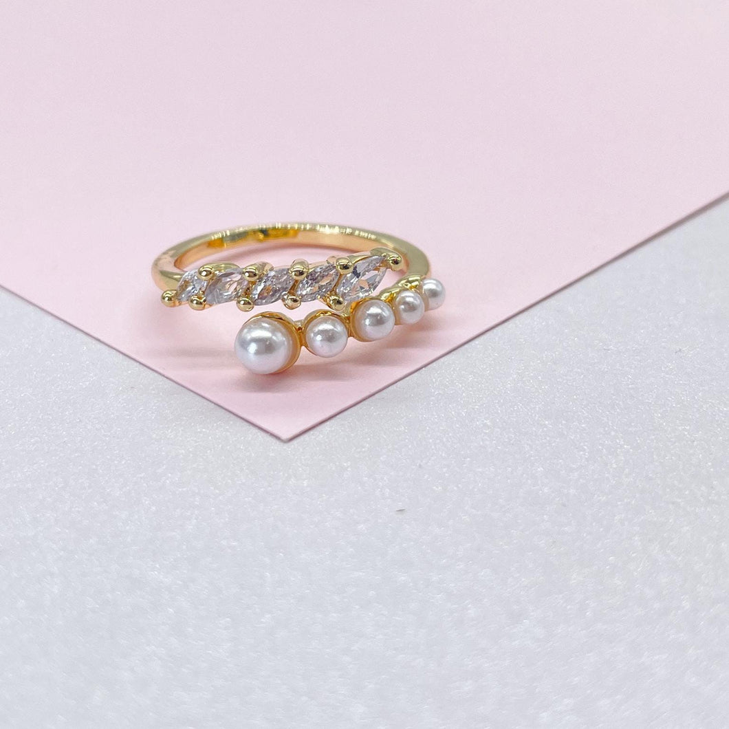 Adjustable 18k Gold Filled CZ and pearl wrap Ring Dainty Jewelry