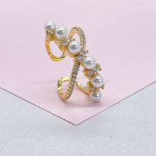 Load image into Gallery viewer, Adjustable 18k Gold Filled CZ and pearl Ring Dainty Jewelry
