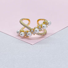 Load image into Gallery viewer, Adjustable 18k Gold Filled CZ and pearl Ring Dainty Jewelry
