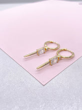 Load image into Gallery viewer, 18k Gold Filled Spear Charm Dangling Earring With CZ Pave
