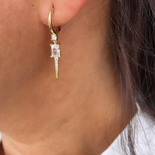 Load image into Gallery viewer, 18k Gold Filled Spear Charm Dangling Earring With CZ Pave
