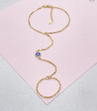 Load image into Gallery viewer, 18k Gold Filled Specialty Box Chain Clone With Dainty Blue Eye Charm Connector
