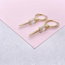 Load image into Gallery viewer, 18k Gold Filled Spear Charm Dangling Earring With CZ Pave
