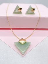 Load image into Gallery viewer, 18k Gold Filled Dainty Natural Stone Triangle Shaped Necklace and Stud Set
