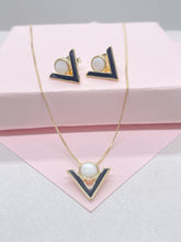 Load image into Gallery viewer, 18k Gold Filled Enamel Triangle with round natural stone set
