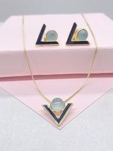 Load image into Gallery viewer, 18k Gold Filled Enamel Triangle with round natural stone set
