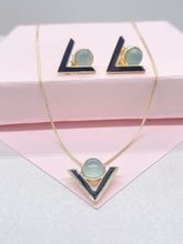 Load image into Gallery viewer, 18k Gold Filled Enamel Triangle with round natural stone set
