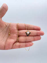 Load image into Gallery viewer, 18k Gold Filled Enamel Triangle with round natural stone set
