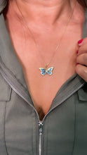 Load image into Gallery viewer, 18k Gold Filled Blue tones Enamel Butterfly Charm With CZ Pave
