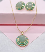 Load image into Gallery viewer, 18k Gold Filled Dainty Medallion Set With Enamel and Natural Stone, Dainty Jewlery For her,
