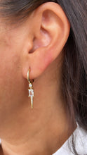 Load image into Gallery viewer, 18k Gold Filled Dangling Spear Charm Earring With Baguette Cut and Micro CZ
