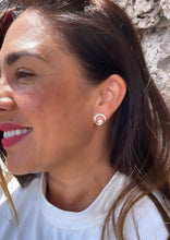 Load image into Gallery viewer, 18k Gold Filled Dainty Gold Studs, Crowned with CZ Stones and Pearl Center Piece
