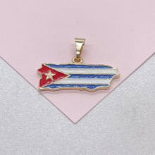 Load image into Gallery viewer, 18k Gold Filled Enamel Cuban Pendant, Cuban Flag Jewlery, Gold Enamel pendant, Bandera de Cuba
