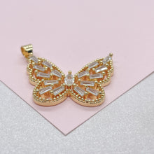 Load image into Gallery viewer, 18k Gold Filled Butterfly Charm with CZ Baguette &amp; Micro Pave Zirconia Butterfly Pendant
