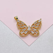 Load image into Gallery viewer, 18k Gold Filled Butterfly Charm with CZ Baguette &amp; Micro Pave Zirconia Butterfly Pendant
