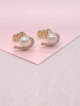 Load image into Gallery viewer, 18k Gold Filled Tiny Heart Stud With Pearl CZ In Center
