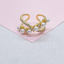 Load image into Gallery viewer, Adjustable 18k Gold Filled CZ and pearl Ring Dainty Jewelry
