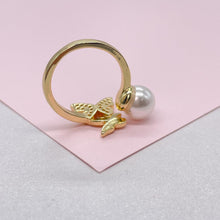 Load image into Gallery viewer, Adjustable 18k Gold Filled CZ and pearl Butterfly Ring Dainty Jewelry
