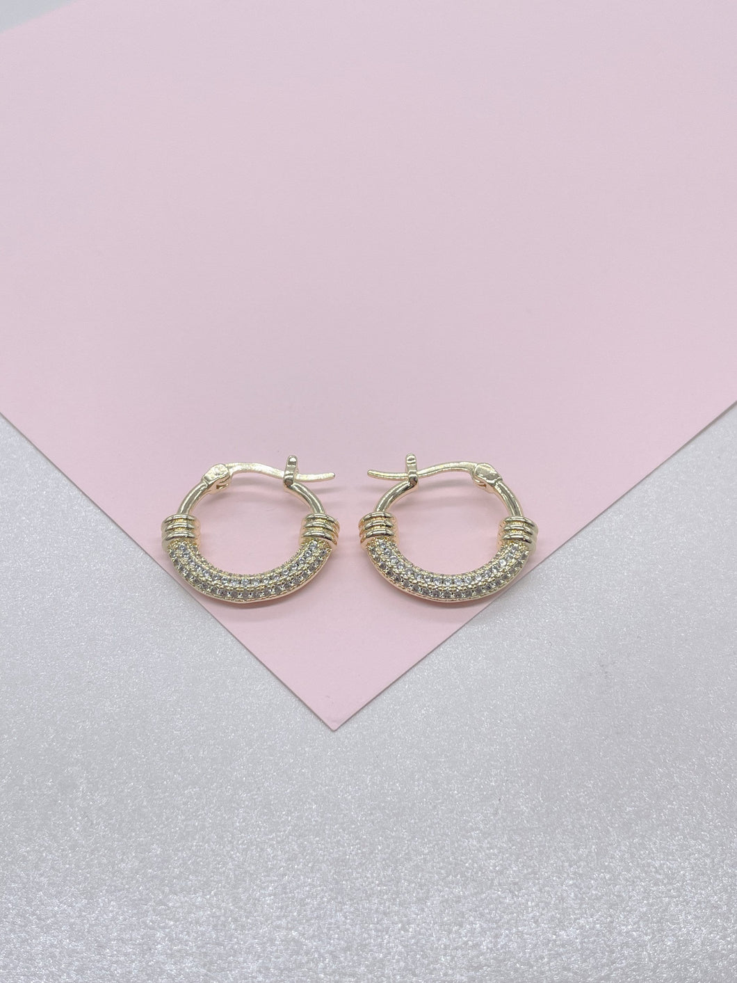 18k Gold Filled Small One-sided cz Hoop Earring