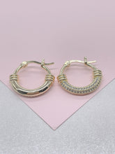 Load image into Gallery viewer, 18k Gold Filled Small One-sided cz Hoop Earring
