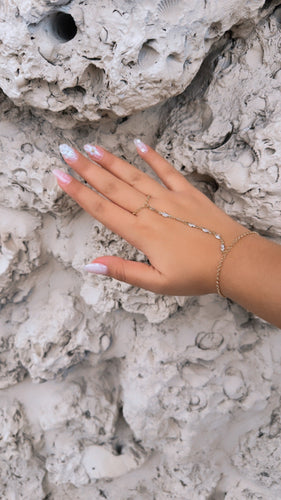 18k Gold Filled Rolo Link Clone Handchain with Marquise Cut Stone Links