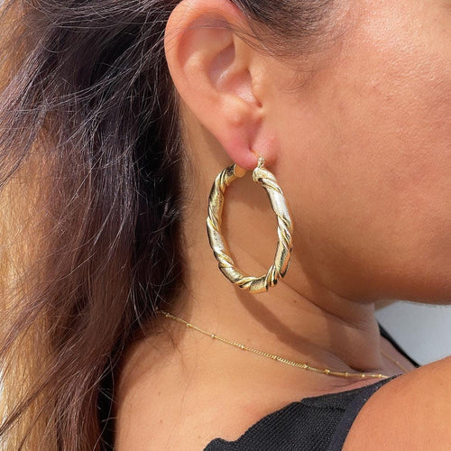 18k Gold Filled Chunky Smooth Twisted and Textured Croissant Hoop Earrings, Available in 3 Sizes