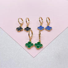 Load image into Gallery viewer, 18k Gold Filled Colorful Enamel Clover Flower Dangle Earrings
