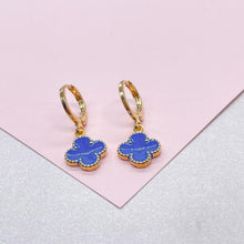 Load image into Gallery viewer, 18k Gold Filled Colorful Enamel Clover Flower Dangle Earrings
