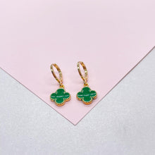 Load image into Gallery viewer, 18k Gold Filled Colorful Enamel Clover Flower Dangle Earrings
