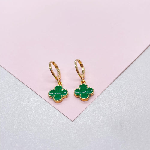 18k Gold Filled Colorful Enamel Clover Flower Dangle Earrings